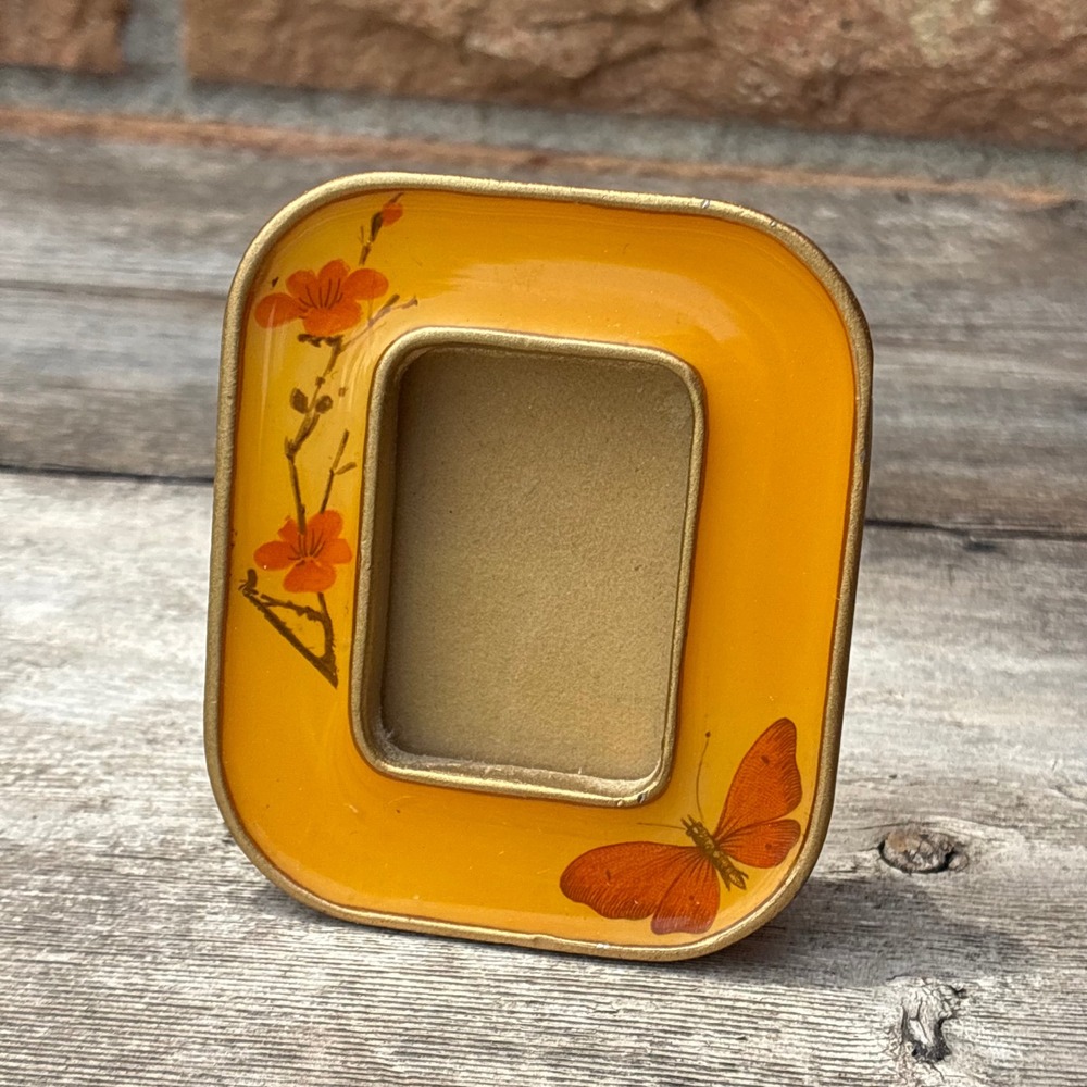 Vintage The Bucklers Yellow Enamel Butterfly Mini Picture Frame 3x3 Brass